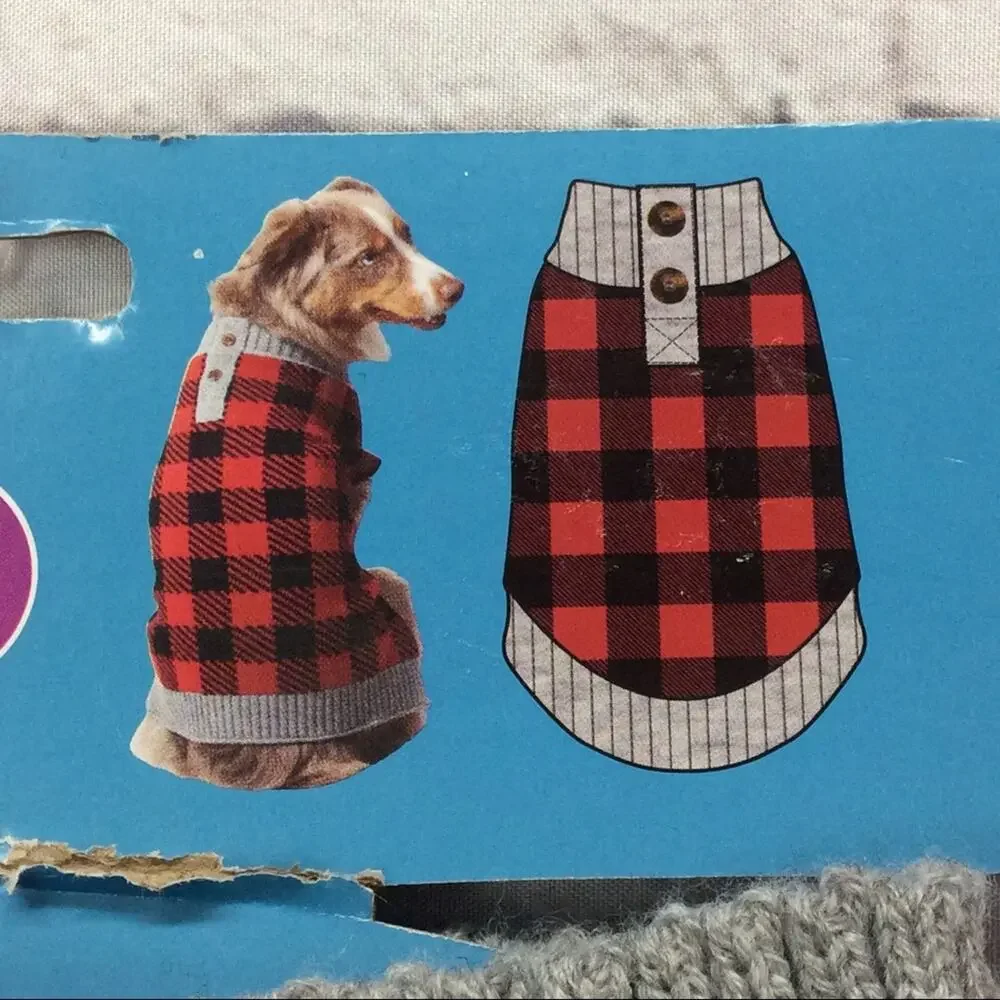 Vibrant Life Dog Sweater Size M Red/Black/Gray Buffalo Check Cozy Pet Lover Gift
